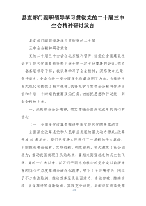 县直部门副职领导学习贯彻党的二十届三中全会精神研讨发言