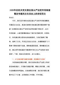 2025年在机关党支部全面从严治党专项检查整改专题民主生活会上的讲话范文