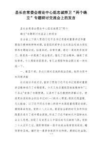 县长在常委会理论中心组忠诚捍卫“两个确立”专题研讨交流会上的发言