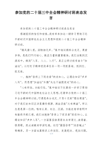 参加党的二十届三中全会精神研讨班表态发言