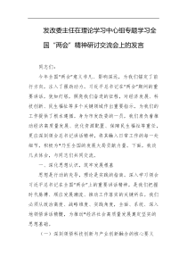 发改委主任在理论学习中心组专题学习全国两会精神研讨交流会上的发言