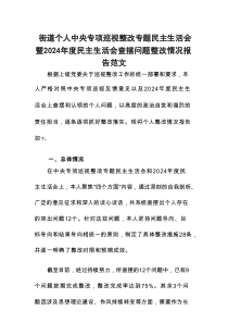 街道个人中央专项巡视整改专题民主生活会暨2024年度民主生活会查摆问题整改情况报告范文