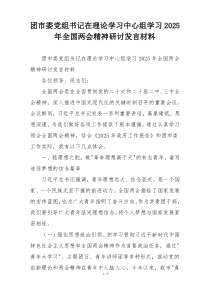 团市委党组书记在理论学习中心组学习2025年全国两会精神研讨发言材料