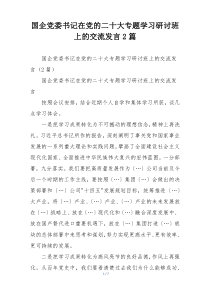 国企党委书记在党的二十大专题学习研讨班上的交流发言2篇