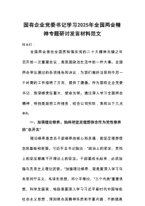 国有企业党委书记学习2025年全国两会精神专题研讨发言材料范文