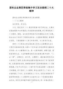 国有企业第四季度集中学习发言提纲二十大精神