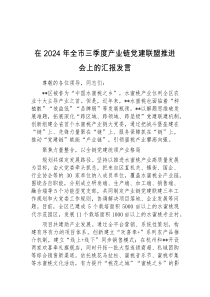 在2024年全市三季度产业链党建联盟推进会上的汇报发言