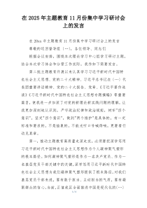 在2025年主题教育11月份集中学习研讨会上的发言