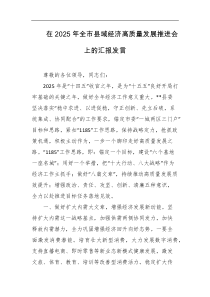 在2025年全市县域经济高质量发展推进会上的汇报发言