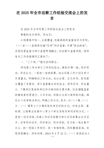 在2025年全市巡察工作经验交流会上的发言
