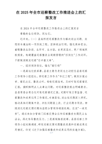 在2025年全市巡察整改工作推进会上的汇报发言
