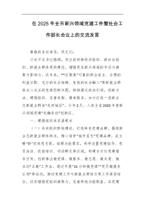 在2025年全市新兴领域党建工作暨社会工作部长会议上的交流发言