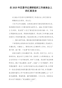 在2025年区委书记调研组织工作座谈会上的汇报发言
