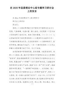 在2025年县委理论中心组专题学习研讨会上的发言