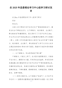 在2025年县委理论学习中心组学习研讨发言