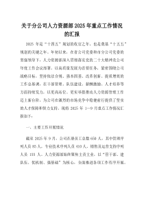 关于分公司人力资源部2025年重点工作情况的汇报