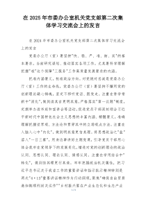 在2025年市委办公室机关党支部第二次集体学习交流会上的发言