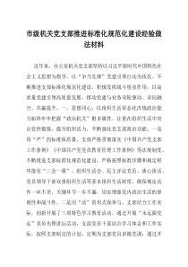 市级机关党支部推进标准化规范化建设经验做法材料