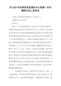 在2025年市政府党组理论中心组第一次专题研讨会上的发言