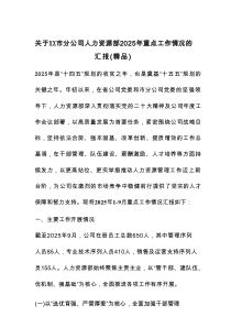 关于XX市分公司人力资源部2025年重点工作情况的汇报（精品）
