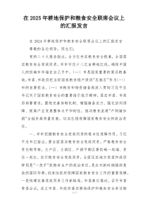 在2025年耕地保护和粮食安全联席会议上的汇报发言