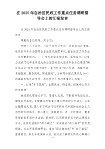 在2025年自治区民政工作重点任务调研督导会上的汇报发言