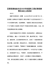 在2025年巡察街道党工委反馈情况会议上的讲话（区委巡察组组长）