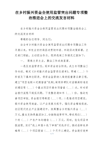 在乡村振兴资金全使用监管突出问题专项整治推进会上的交流发言材料