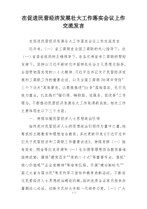 在促进民营经济发展壮大工作落实会议上作交流发言