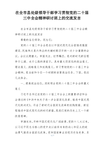 在全市县处级领导干部学习贯彻党的二十届三中全会精神研讨班上的交流发言
