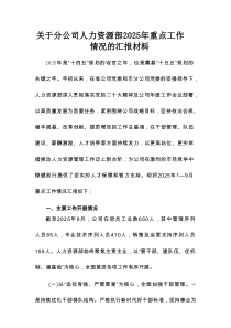 关于分公司人力资源部2025年重点工作情况的汇报材料