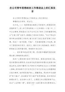 在公司青年思想政治工作推进会上的汇报发言