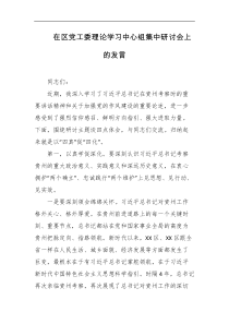 在区党工委理论学习中心组集中研讨会上的发言
