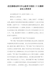 在区委理论学习中心组学习党的二十大精神会议上的发言