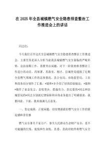 在2025年全县城镇燃气安全隐患排查整治工作推进会上的讲话