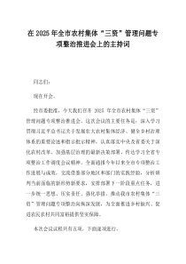 在2025年全市农村集体三资管理问题专项整治推进会上的主持词