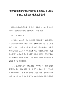市纪委监委驻市民政局纪检监察组组长2025年前三季度述职述廉工作报告
