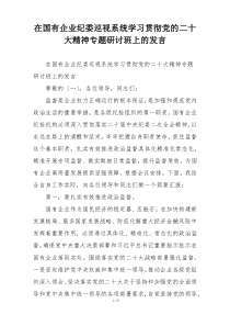 在国有企业纪委巡视系统学习贯彻党的二十大精神专题研讨班上的发言