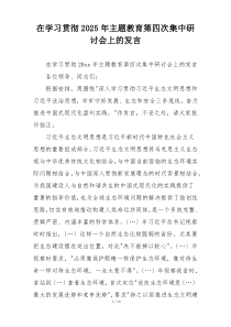 在学习贯彻2025年主题教育第四次集中研讨会上的发言