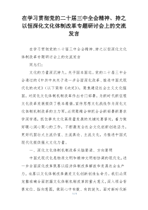 在学习贯彻党的二十届三中全会精神、持之以恒深化文化体制改革专题研讨会上的交流发言