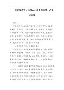 在市政府理论学习中心组专题学习上的交流发言