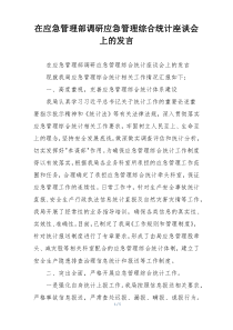 在应急管理部调研应急管理综合统计座谈会上的发言