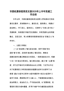 2025年上半年党建工作总结（市委机要保密局党支部）