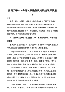 2025年深入推进作风建设学习教育成效评估报告（县委）