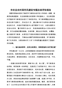 2025年深入贯彻作风建设学习教育专题总结评估报告（市农业农村局）