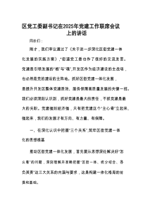 在2025年党建工作联席会议上的讲话（区党工委副书记）