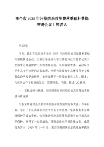 在全市2025年污染防治攻坚暨秋季秸秆禁烧推进会议上的讲话