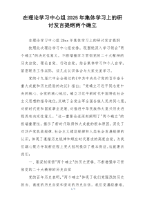 在理论学习中心组2025年集体学习上的研讨发言提纲两个确立