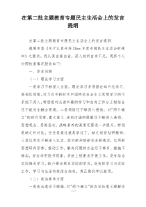 在第二批主题教育专题民主生活会上的发言提纲
