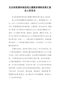 在自然资源和规划局主题教育调研成果汇报会上的发言